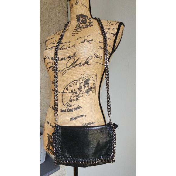 Vera Pella Italy Black Leather Chain Crossbody Purse Bag - Picture 10 of 10